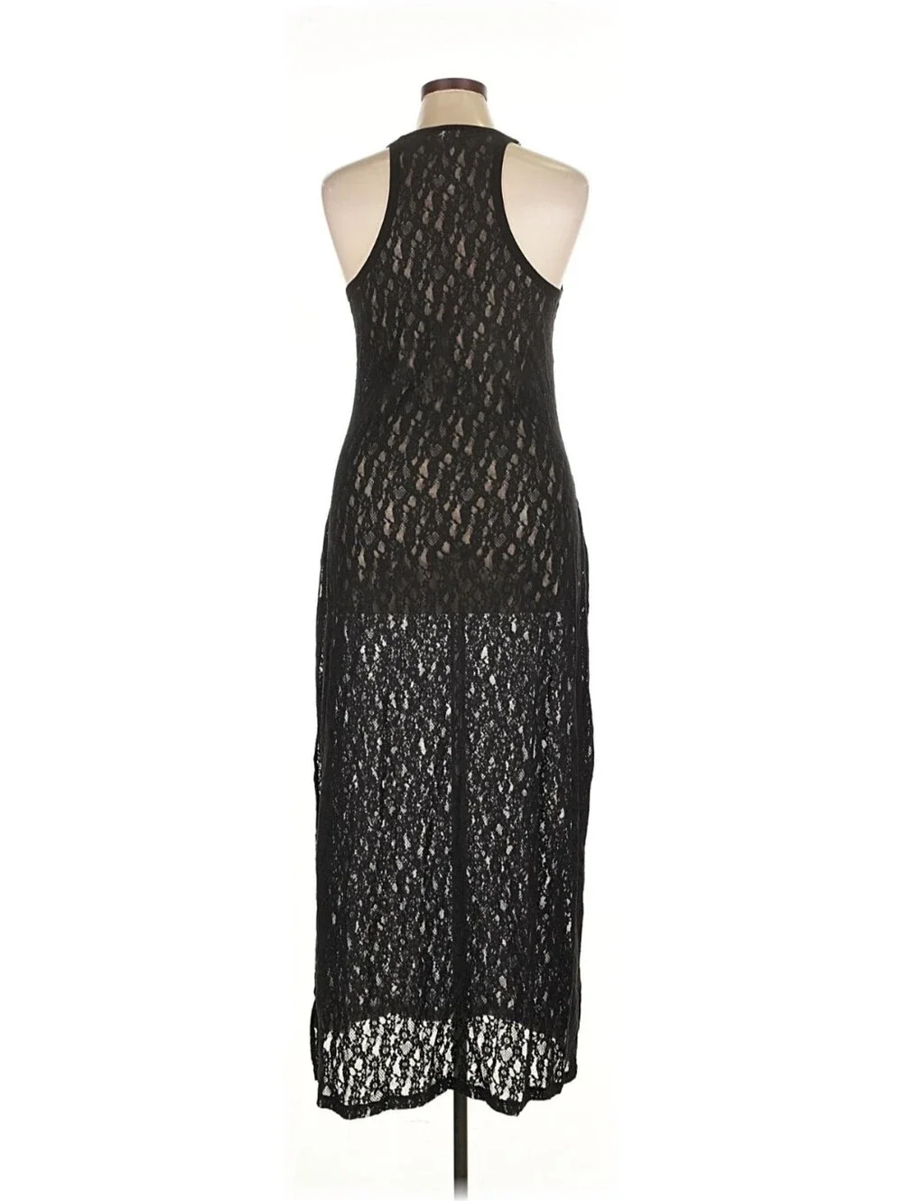 Aerie Black Lace Maxi Dress XL Sheer Overlay Slip Boho Festival Resort Vacation - Picture 10 of 11
